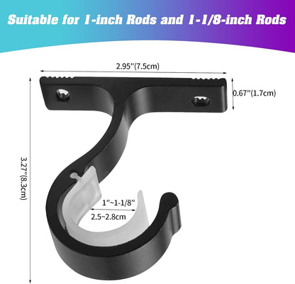 Ceiling Mount & Wall Installation Curtain Rod Brackets Holders for 1 Inch Rod, Black (Set of 2, Black) V1258-DP02-B-1803