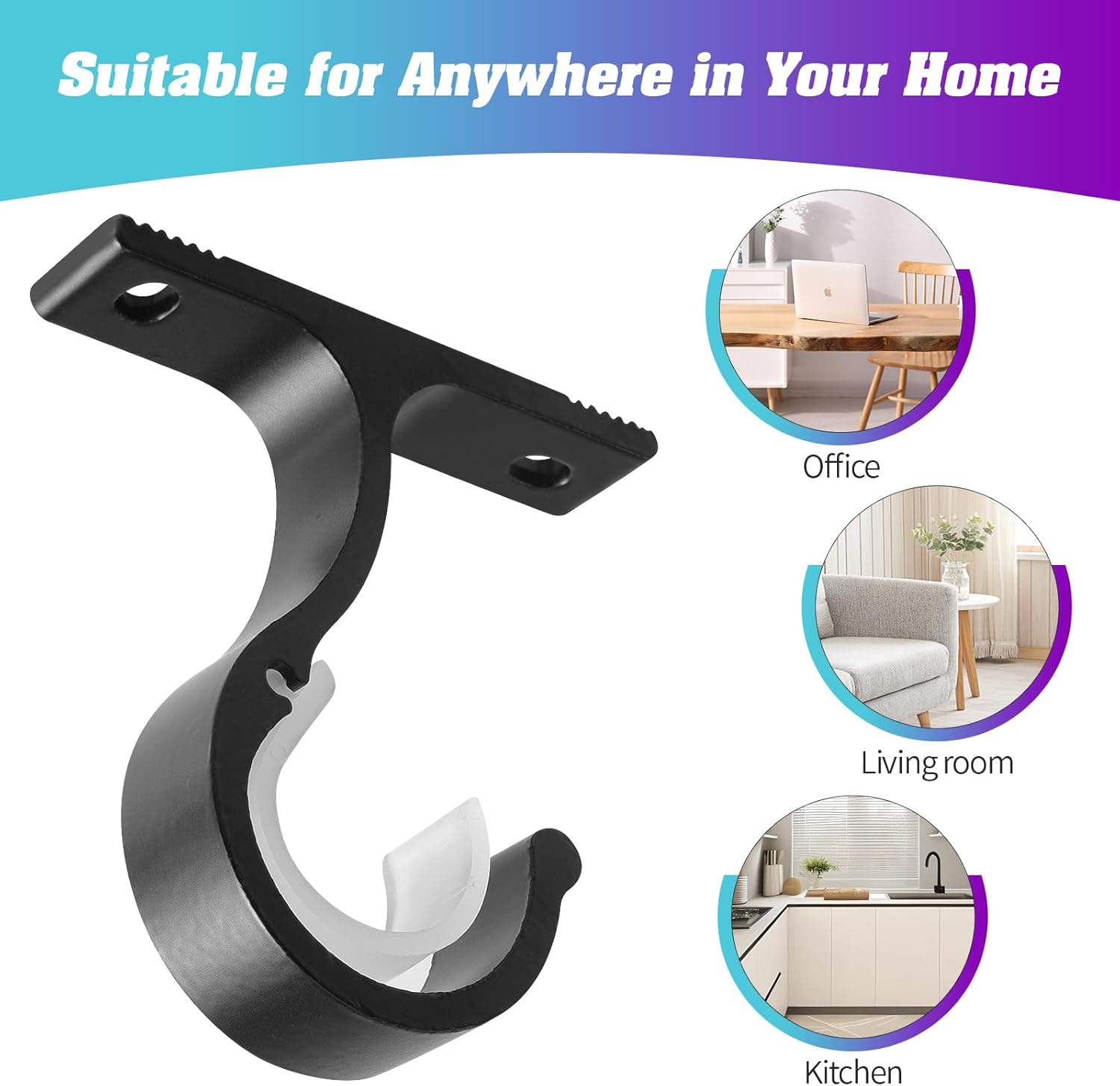 Ceiling Mount & Wall Installation Curtain Rod Brackets Holders for 1 Inch Rod, Black (Set of 2, Black) V1258-DP02-B-1803