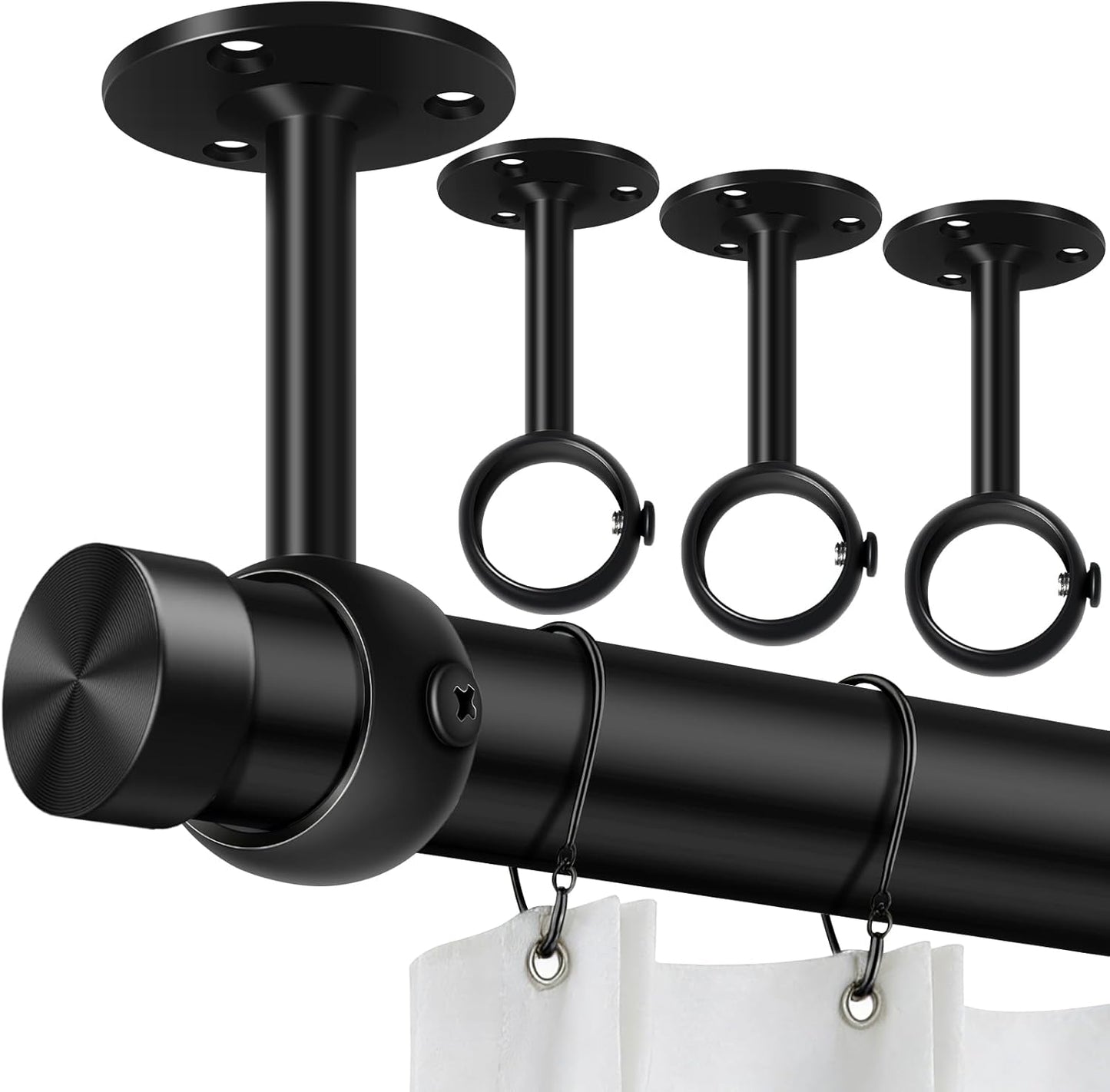 Curtain Rod Brackets, Ceiling Heavy Duty Holders, Black 4 Pack Hooks Hangers for 1 1/4-Inch Drape Poles V1258-DP02-B-1805