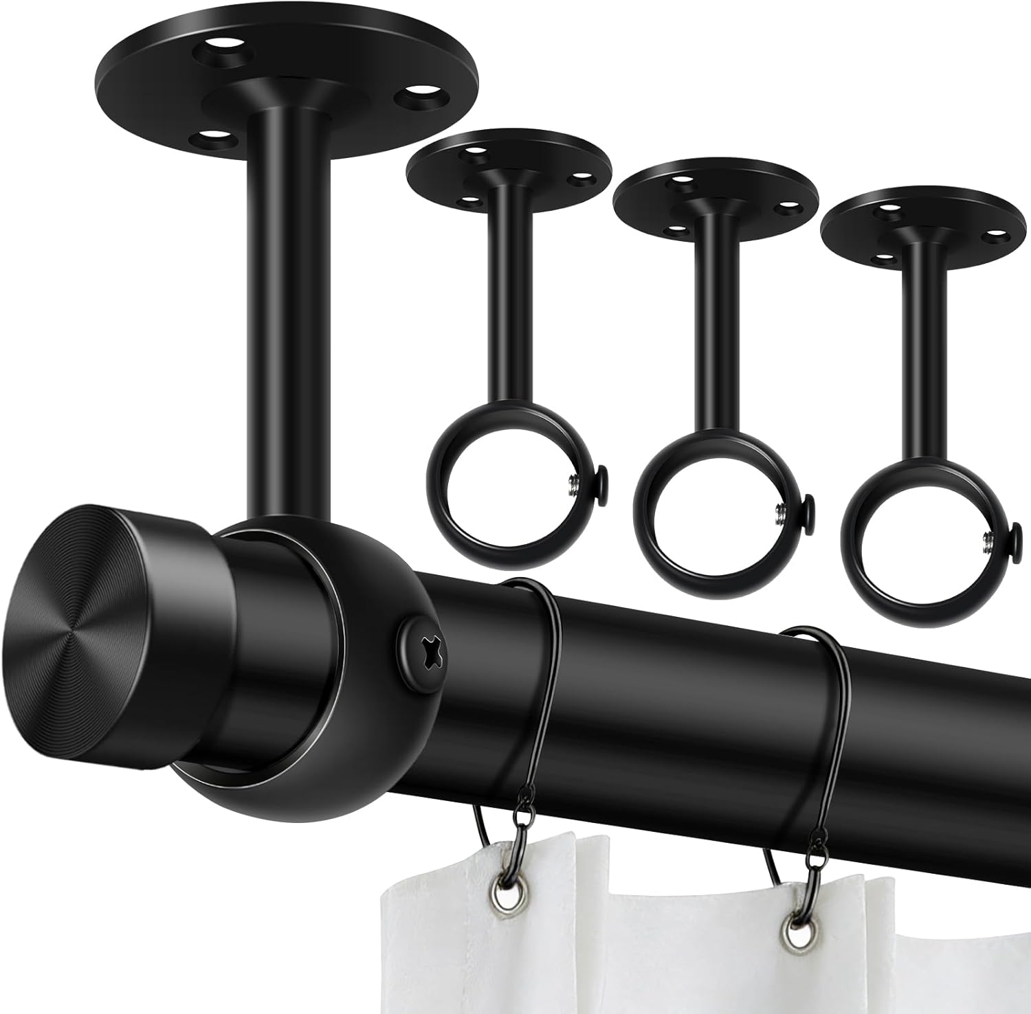 Curtain Rod Brackets, Ceiling Heavy Duty Holders, Black 4 Pack Hooks Hangers for 1 1/4-Inch Drape Poles V1258-DP02-B-1805