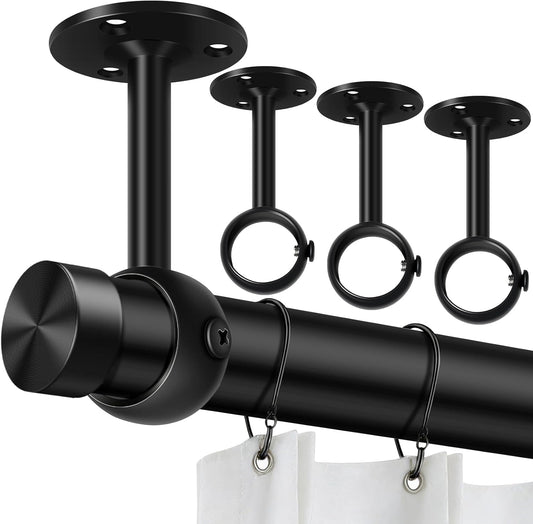 Curtain Rod Brackets, Ceiling Heavy Duty Holders, Black 4 Pack Hooks Hangers for 1 1/4-Inch Drape Poles V1258-DP02-B-1805