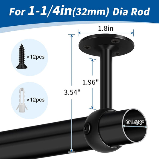 Curtain Rod Brackets, Ceiling Heavy Duty Holders, Black 4 Pack Hooks Hangers for 1 1/4-Inch Drape Poles V1258-DP02-B-1805