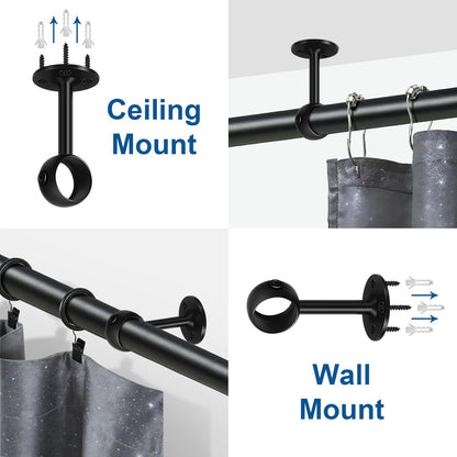 Curtain Rod Brackets, Ceiling Heavy Duty Holders, Black 4 Pack Hooks Hangers for 1 1/4-Inch Drape Poles V1258-DP02-B-1805