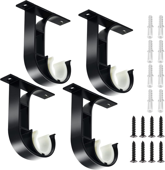 Ceiling Curtain Rod Bracket, 4 Pack Heavy Duty Curtain Rod Holders, Aluminum Alloy, Black Ceiling Curtain V1258-DP02-B-1806