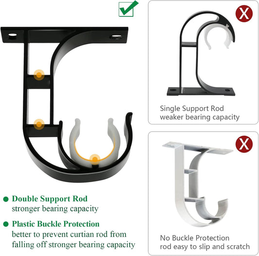 Ceiling Curtain Rod Bracket, 4 Pack Heavy Duty Curtain Rod Holders, Aluminum Alloy, Black Ceiling Curtain V1258-DP02-B-1806