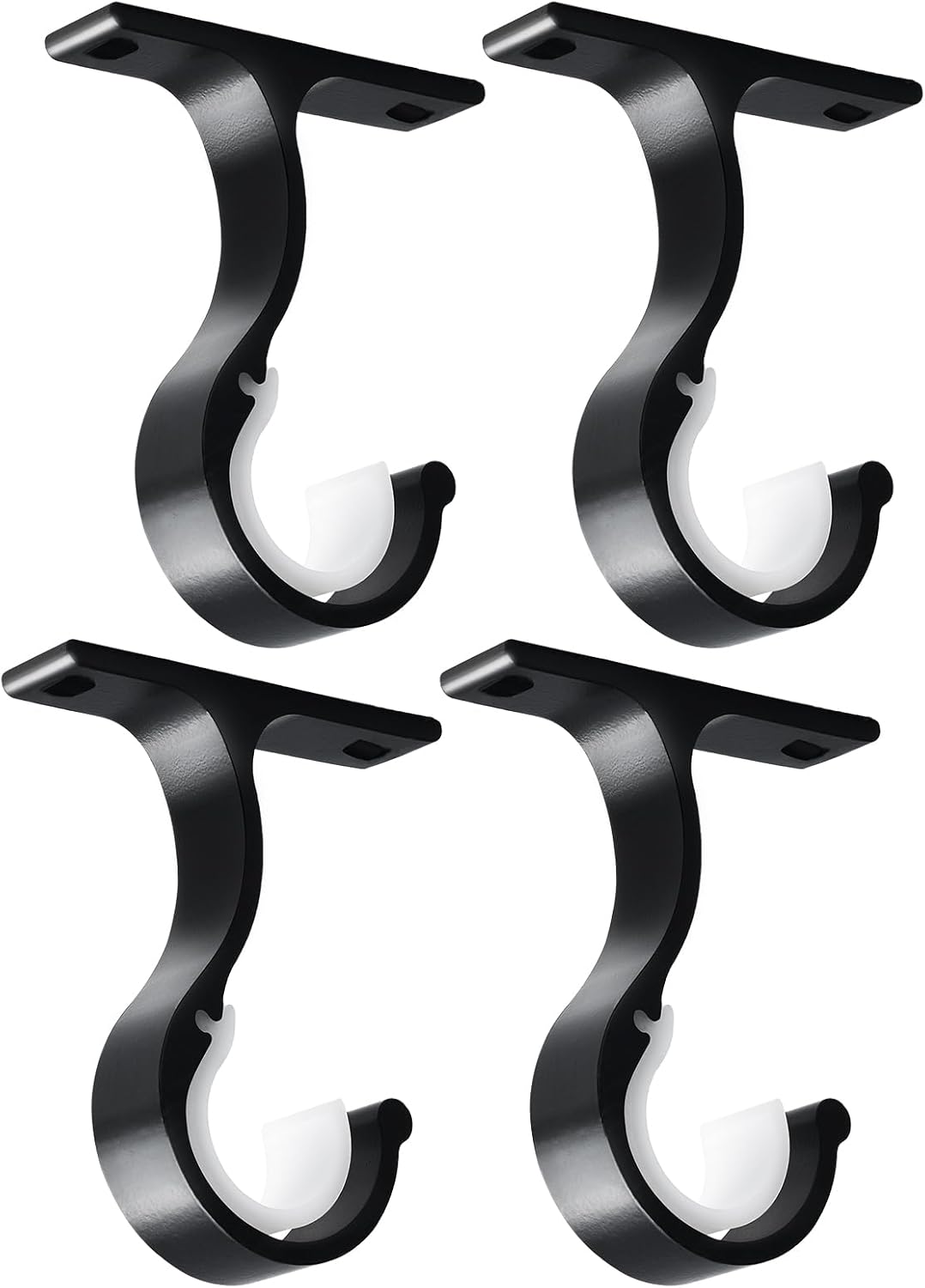 Ceiling Curtain Rod Bracket, 1 Inch Heavy Duty Curtain Rod Holders Brackets, 4 Pack Black Ceiling Hooks V1258-DP02-B-1809