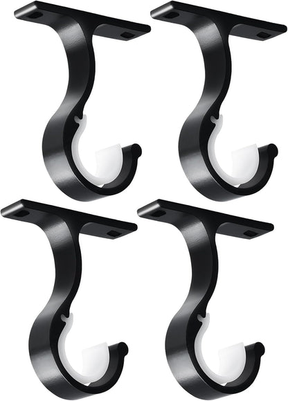 Ceiling Curtain Rod Bracket, 1 Inch Heavy Duty Curtain Rod Holders Brackets, 4 Pack Black Ceiling Hooks V1258-DP02-B-1809