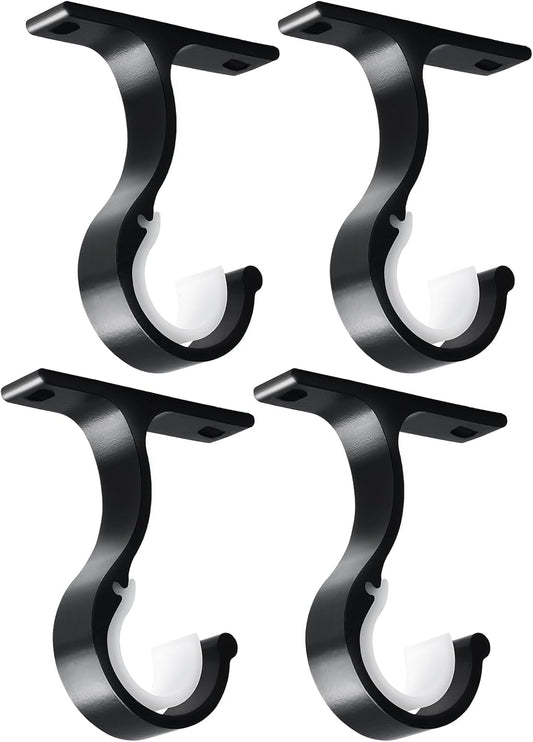 Ceiling Curtain Rod Bracket, 1 Inch Heavy Duty Curtain Rod Holders Brackets, 4 Pack Black Ceiling Hooks V1258-DP02-B-1809