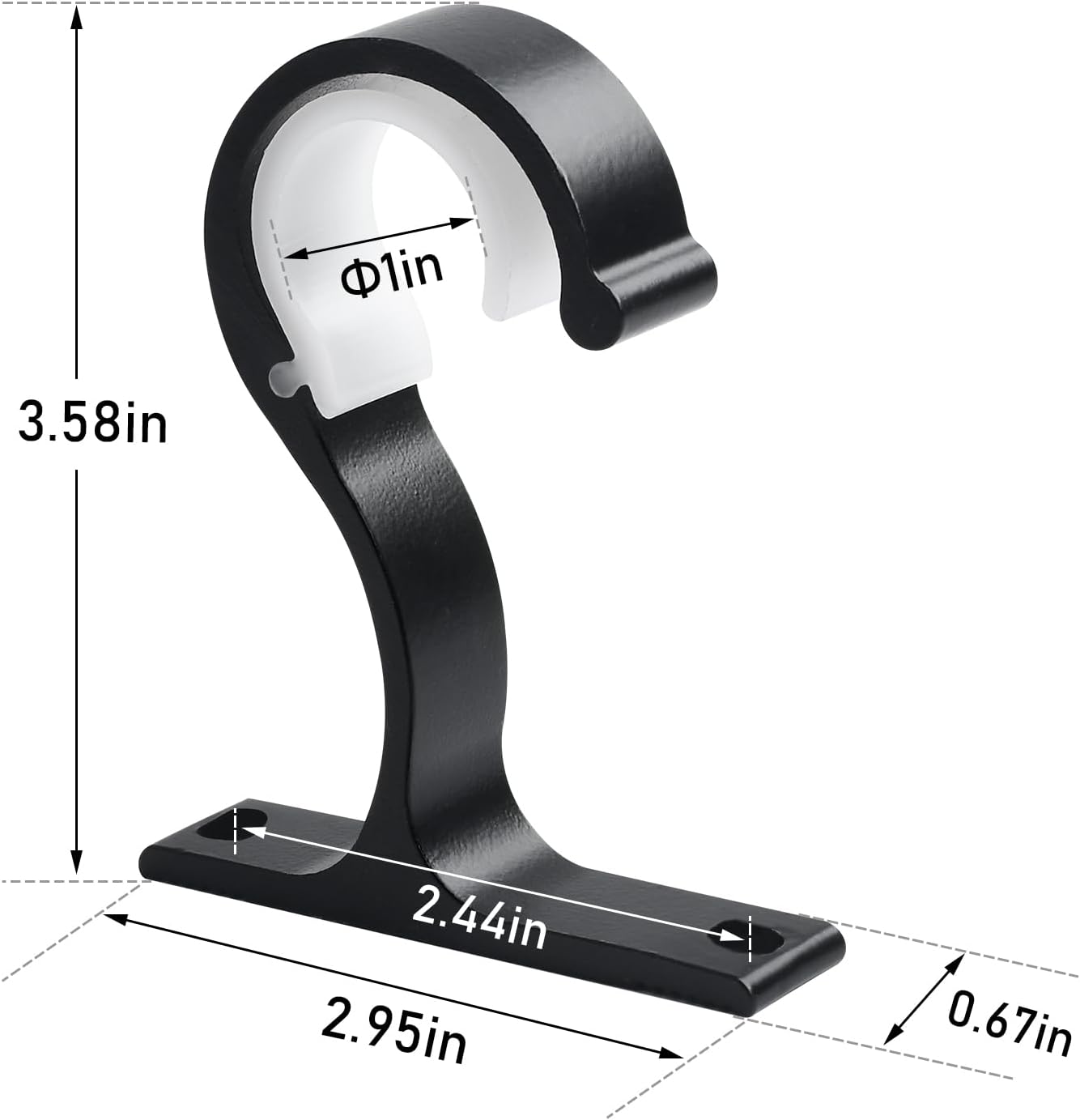 Ceiling Curtain Rod Bracket, 1 Inch Heavy Duty Curtain Rod Holders Brackets, 4 Pack Black Ceiling Hooks V1258-DP02-B-1809