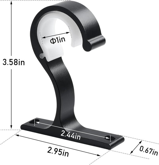 Ceiling Curtain Rod Bracket, 1 Inch Heavy Duty Curtain Rod Holders Brackets, 4 Pack Black Ceiling Hooks V1258-DP02-B-1809