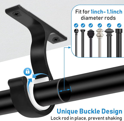 Ceiling Curtain Rod Bracket, 1 Inch Heavy Duty Curtain Rod Holders Brackets, 4 Pack Black Ceiling Hooks V1258-DP02-B-1809