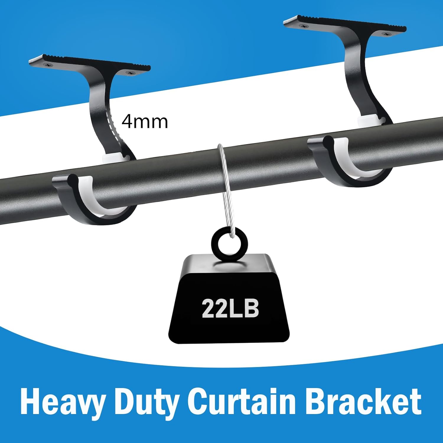 Ceiling Curtain Rod Bracket, 1 Inch Heavy Duty Curtain Rod Holders Brackets, 4 Pack Black Ceiling Hooks V1258-DP02-B-1809