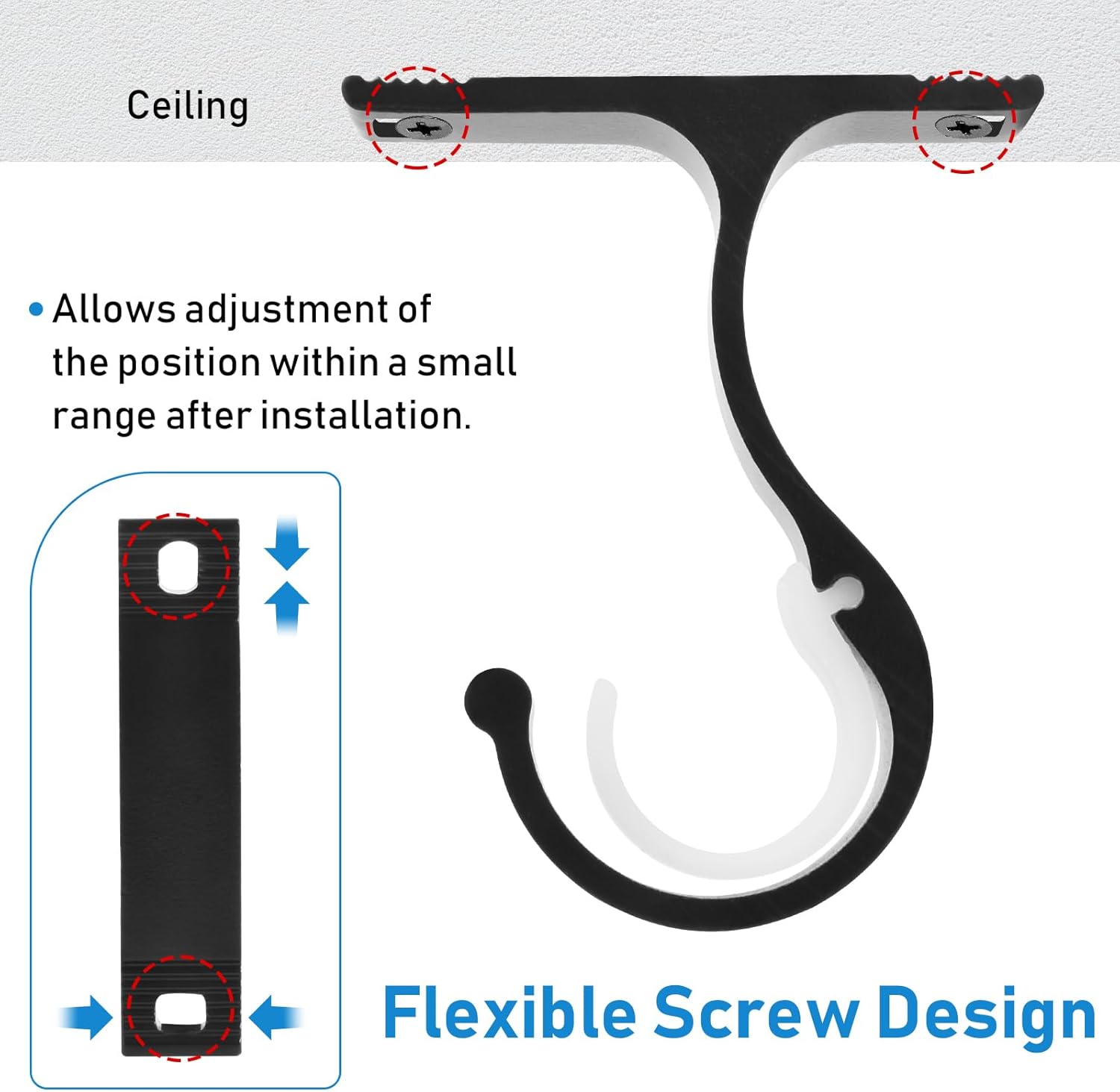 Ceiling Curtain Rod Bracket, 1 Inch Heavy Duty Curtain Rod Holders Brackets, 4 Pack Black Ceiling Hooks V1258-DP02-B-1809