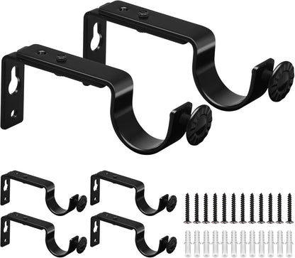 Adjustable Curtain Rod Bracket - 1 Inch Black Heavy Duty Hooks 6 Pack Hardware Extender Drapery Pole Holder V1258-DP02-B-1811
