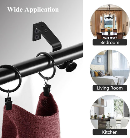 Adjustable Curtain Rod Bracket - 1 Inch Black Heavy Duty Hooks 6 Pack Hardware Extender Drapery Pole Holder V1258-DP02-B-1811