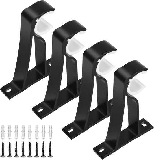 Curtain Rod Bracket, 4 Pack Heavy Duty Rods Holders Black Curtain Rod Hooks Brackets for Wall Single Drapery V1258-DP02-B-1812