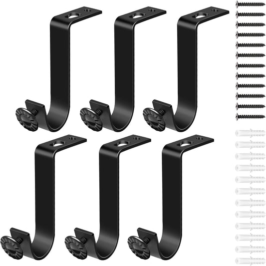 Ceiling Curtain Rod Bracket, Heavy Duty Curtain Rods Holders, 6 Pack Black Ceiling Curtain Hooks Hangers V1258-DP02-B-1813
