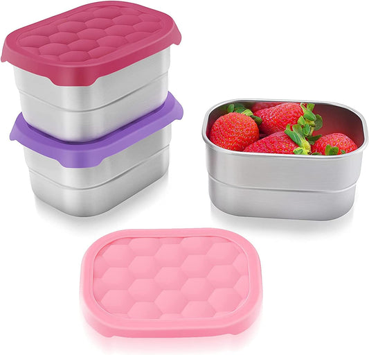 Small (1 CUP) Stainless Steel Snack Containers for Kids | Easy Open Leak Proof Food Containers with Silicone V1258-DP02-B-1814