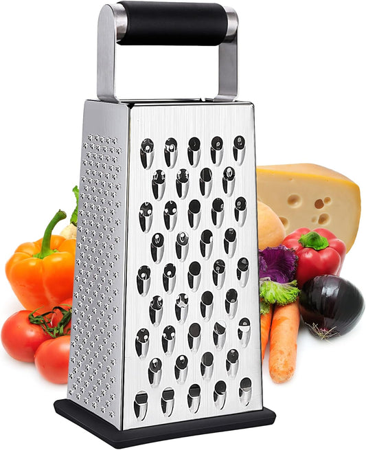 Cheese Grater, Box Grater for Cheese Stainless steel Vegetable Slicer Food Shredder 4-sided Convenience for V1258-DP02-B-1817