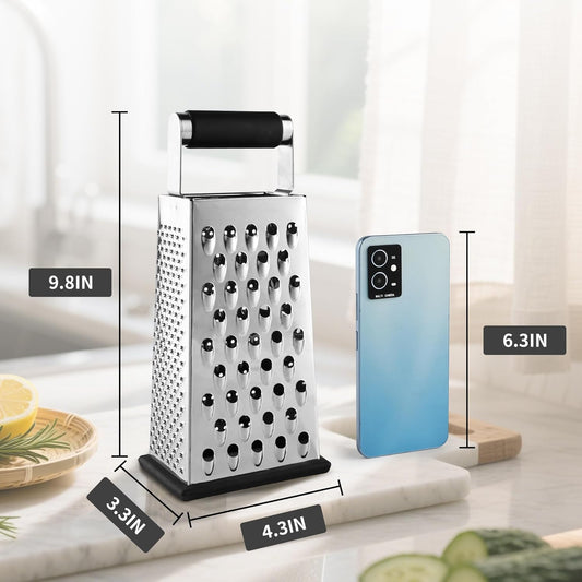 Cheese Grater, Box Grater for Cheese Stainless steel Vegetable Slicer Food Shredder 4-sided Convenience for V1258-DP02-B-1817