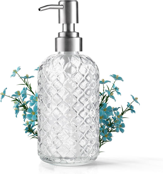 14 Oz Refillable Glass Soap Dispenser with Rust Proof Stainless Steel Pump, for Dispense Hand soap, Body V1258-DP02-B-1818