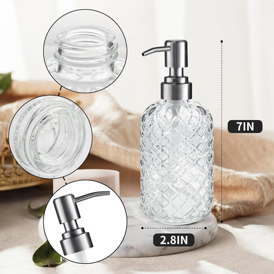 14 Oz Refillable Glass Soap Dispenser with Rust Proof Stainless Steel Pump, for Dispense Hand soap, Body V1258-DP02-B-1818