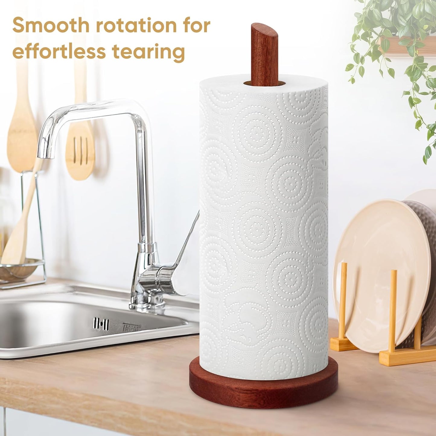 Wooden Paper Towel Holder Countertop - Solid Ebony Paper Towel Dispenser Stand, Walnut V1258-DP02-B-1819