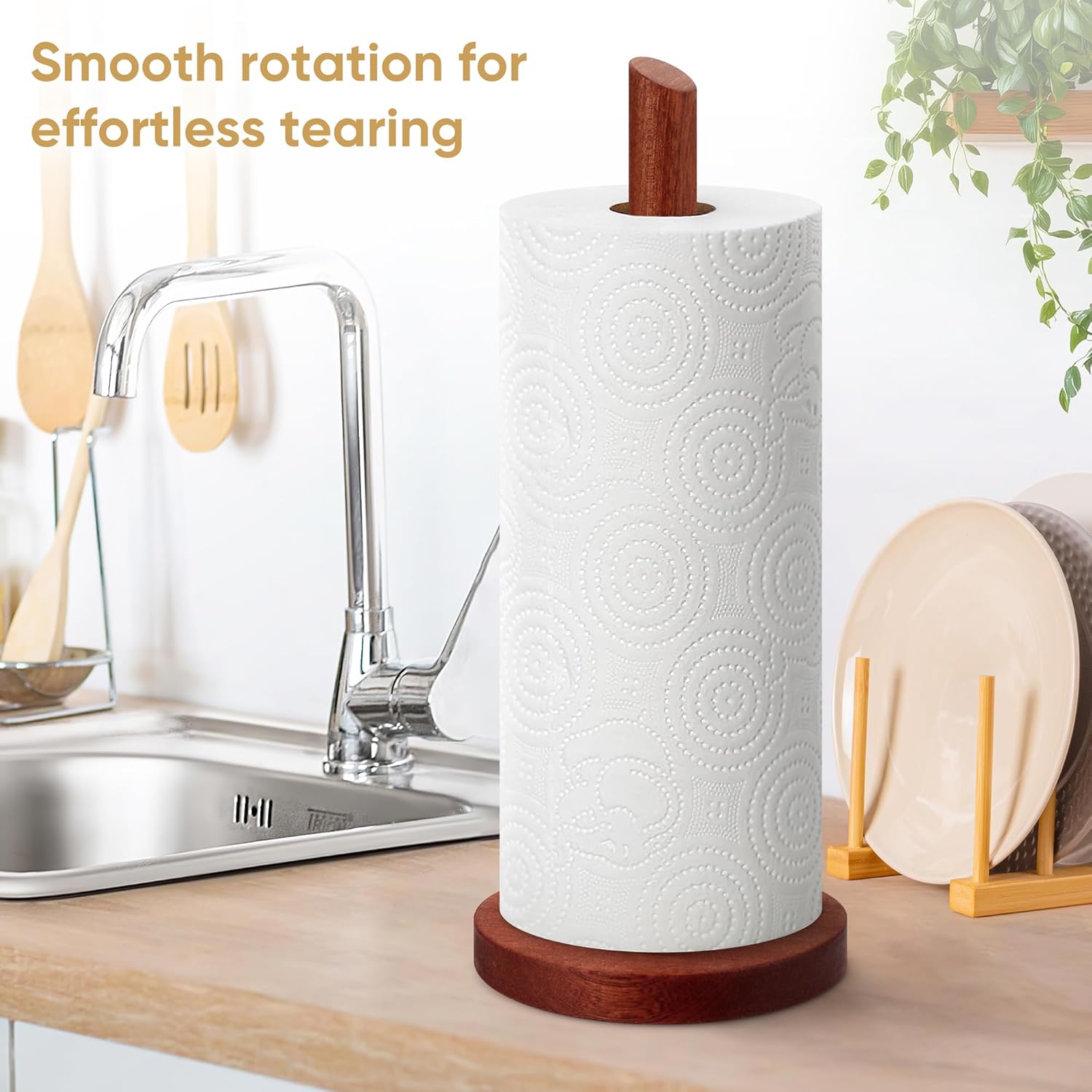 Wooden Paper Towel Holder Countertop - Solid Ebony Paper Towel Dispenser Stand, Walnut V1258-DP02-B-1819