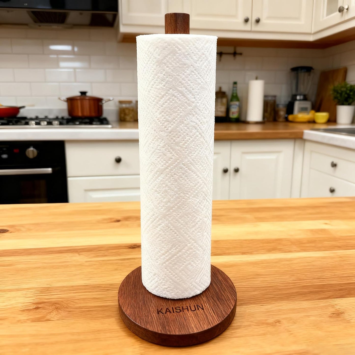 Wooden Paper Towel Holder Countertop - Solid Ebony Paper Towel Dispenser Stand, Walnut V1258-DP02-B-1819