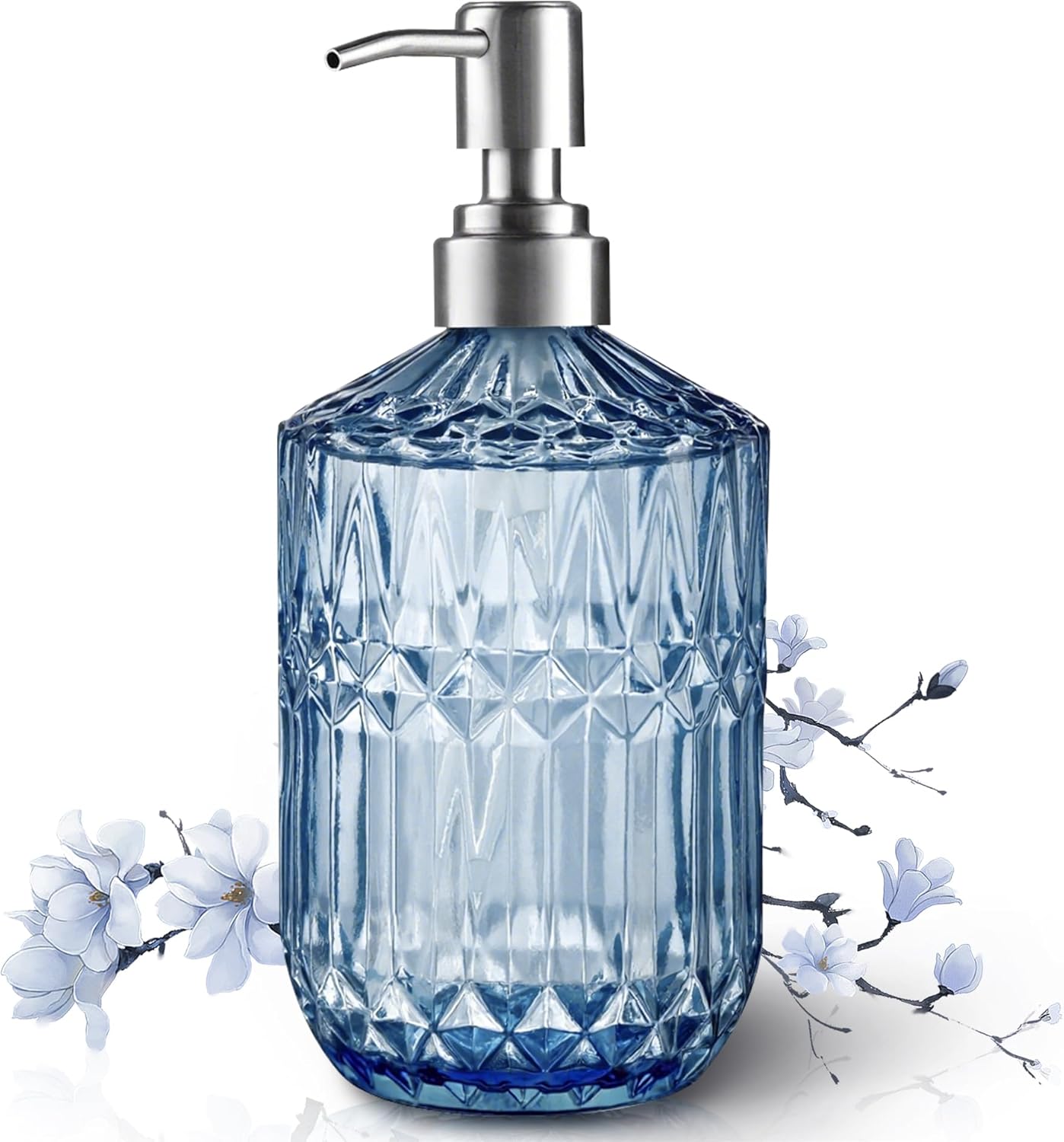 13 Oz Refillable Soap Dispenser, Glass Soap Dispenser for Dispense Hand Soap, Dish Soap, Lotion (Blue) V1258-DP02-B-1820