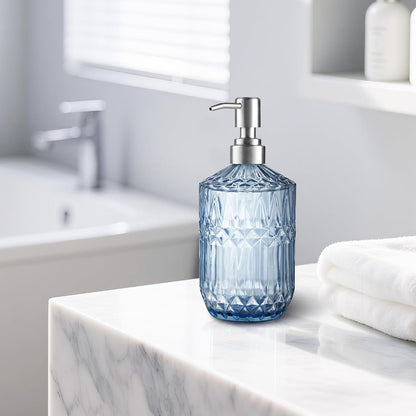 13 Oz Refillable Soap Dispenser, Glass Soap Dispenser for Dispense Hand Soap, Dish Soap, Lotion (Blue) V1258-DP02-B-1820