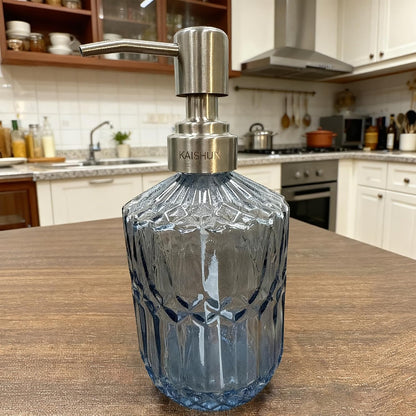 13 Oz Refillable Soap Dispenser, Glass Soap Dispenser for Dispense Hand Soap, Dish Soap, Lotion (Blue) V1258-DP02-B-1820