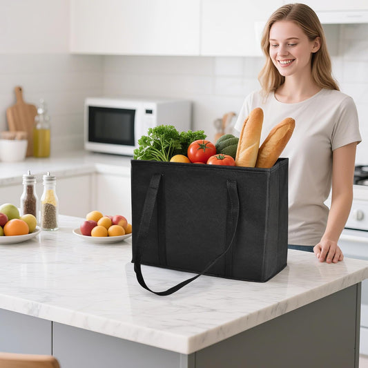 Reusable Grocery Bags, Folding Shopping Bags with reinforced Bottom & Handles, Heavy Duty Reusable Bags for V1258-DP02-B-1822