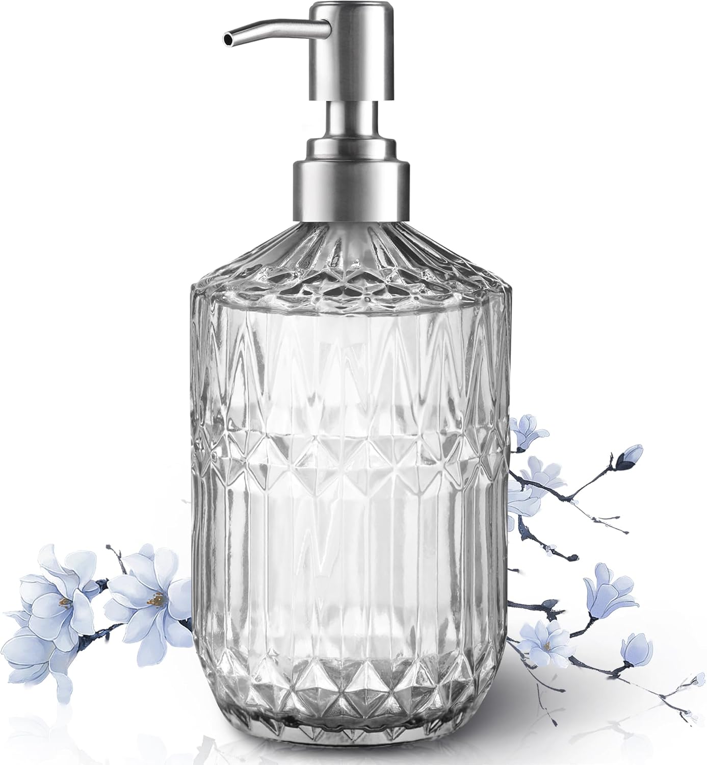 13 Oz Refillable Soap Dispenser, Glass Soap Dispenser for Dispense Hand Soap, Dish Soap, Lotion 2pack (Clear) V1258-DP02-B-1825