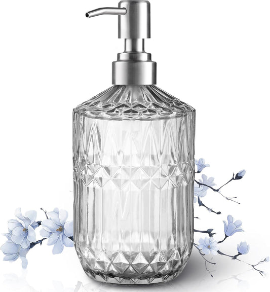13 Oz Refillable Soap Dispenser, Glass Soap Dispenser for Dispense Hand Soap, Dish Soap, Lotion 2pack (Clear) V1258-DP02-B-1825