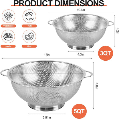 Colander Stainless Steel 3-Quart, Strainer for Kitchen Food, Dishwasher Safe V1258-DP02-B-1826