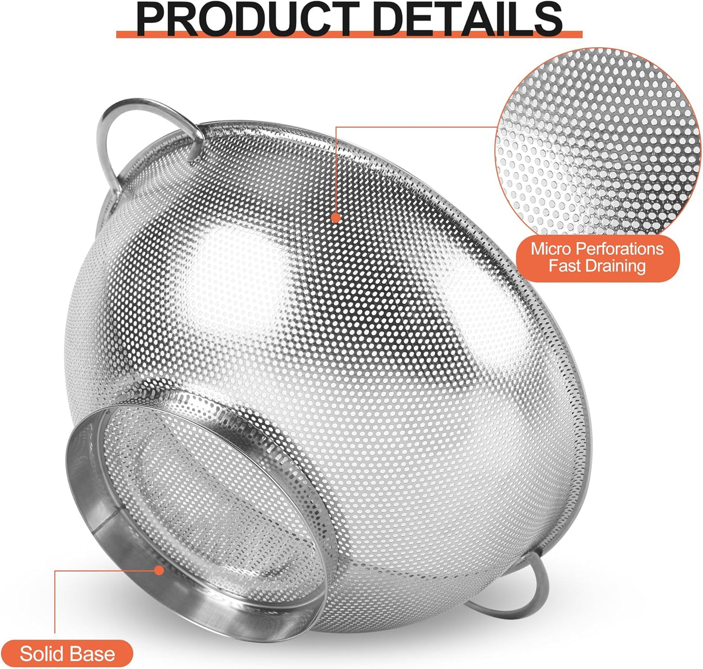 Colander Stainless Steel 3-Quart, Strainer for Kitchen Food, Dishwasher Safe V1258-DP02-B-1826