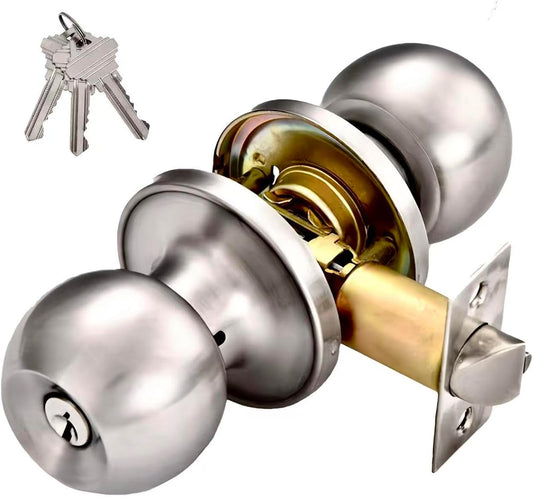 Entry Door Knob with Lock and Keys for Bedroom/Bathroom, Interior/Exterior Door Handle, Indoor/Outdoor V1258-DP02-B-1827