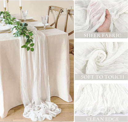 White Cheesecloth Table Runner 10FT Long Boho Gauze Table Runner Rustic Sheer Runner for Wedding Bridal Baby V1258-DP02-B-1829