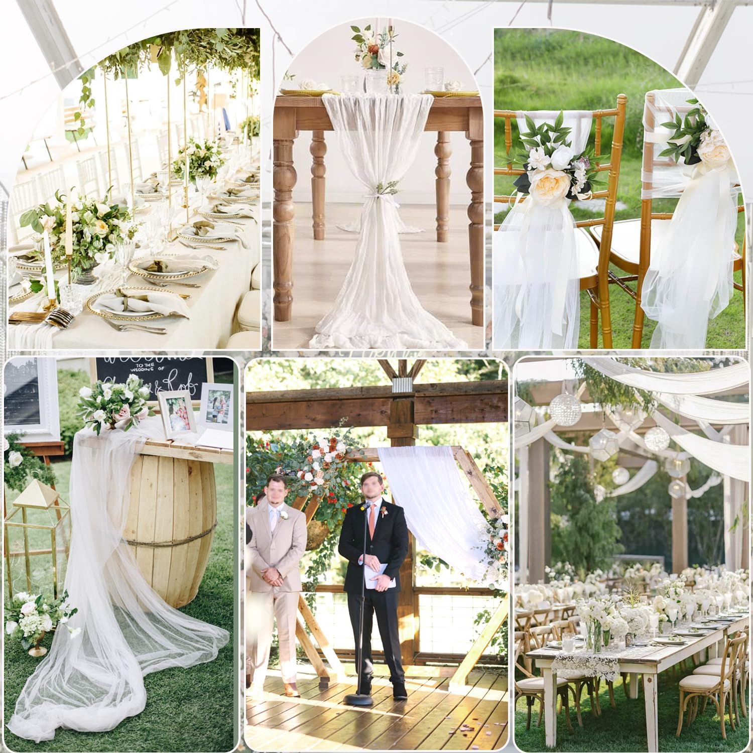 White Cheesecloth Table Runner 10FT Long Boho Gauze Table Runner Rustic Sheer Runner for Wedding Bridal Baby V1258-DP02-B-1829