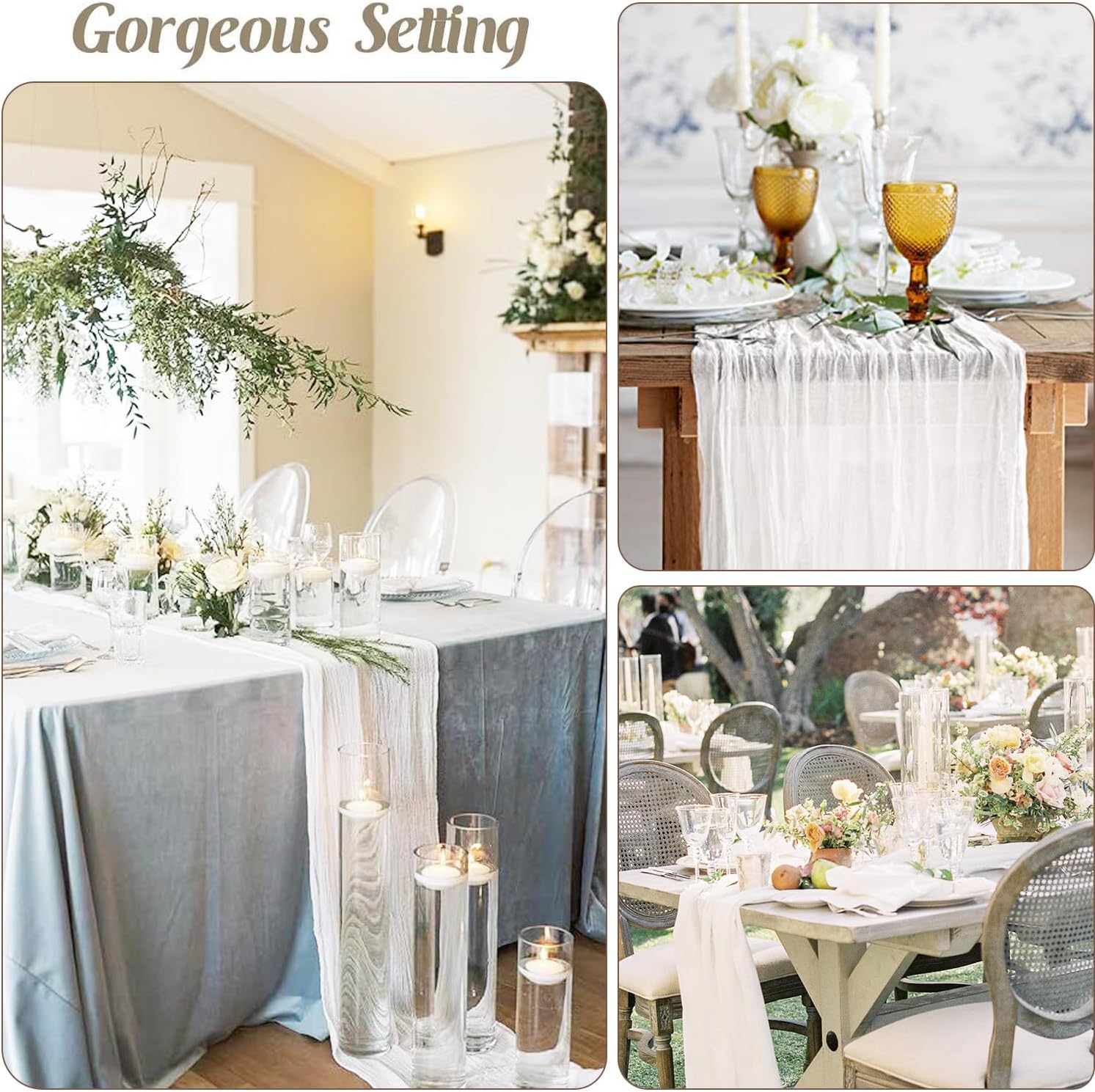White Cheesecloth Table Runner 10FT Long Boho Gauze Table Runner Rustic Sheer Runner for Wedding Bridal Baby V1258-DP02-B-1829