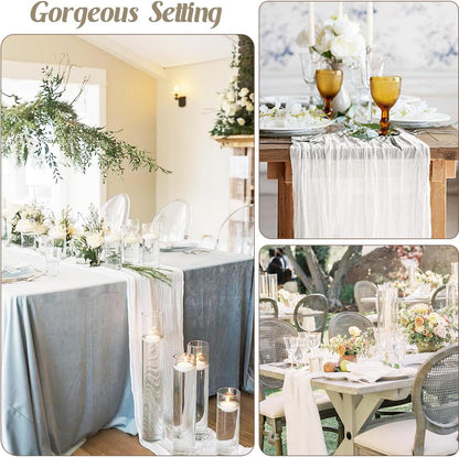White Cheesecloth Table Runner 10FT Long Boho Gauze Table Runner Rustic Sheer Runner for Wedding Bridal Baby V1258-DP02-B-1829
