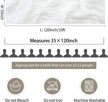 White Cheesecloth Table Runner 10FT Long Boho Gauze Table Runner Rustic Sheer Runner for Wedding Bridal Baby V1258-DP02-B-1829