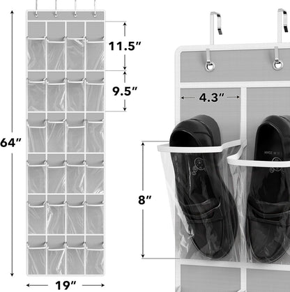 SimpleHouseware Crystal Clear Over The Door Hanging Shoe Organizer, 24 Pockets, Grey (162.6 cm H x 48.6 cm W) V1258-DP02-B-1832