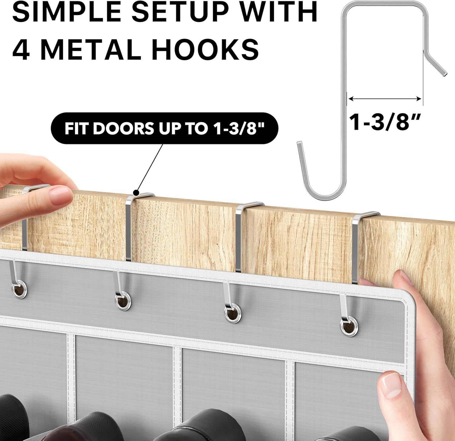 SimpleHouseware Crystal Clear Over The Door Hanging Shoe Organizer, 24 Pockets, Grey (162.6 cm H x 48.6 cm W) V1258-DP02-B-1832