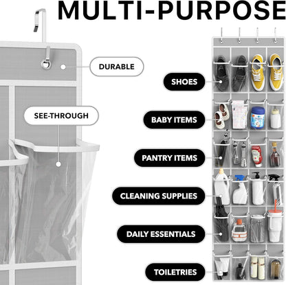 SimpleHouseware Crystal Clear Over The Door Hanging Shoe Organizer, 24 Pockets, Grey (162.6 cm H x 48.6 cm W) V1258-DP02-B-1832