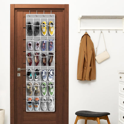 SimpleHouseware Crystal Clear Over The Door Hanging Shoe Organizer, 24 Pockets, Grey (162.6 cm H x 48.6 cm W) V1258-DP02-B-1832