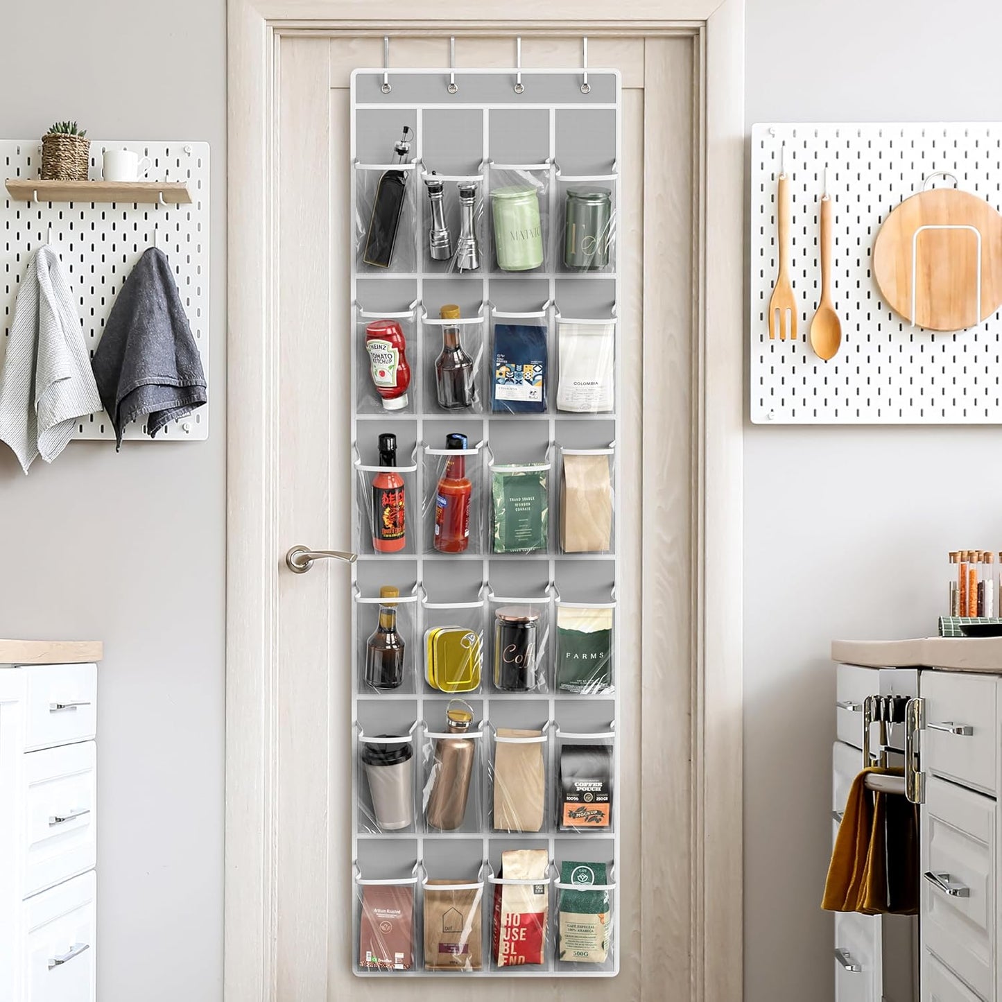 SimpleHouseware Crystal Clear Over The Door Hanging Shoe Organizer, 24 Pockets, Grey (162.6 cm H x 48.6 cm W) V1258-DP02-B-1832