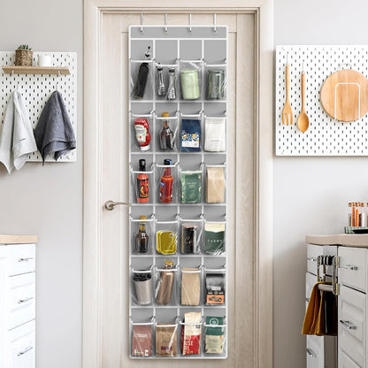 SimpleHouseware Crystal Clear Over The Door Hanging Shoe Organizer, 24 Pockets, Grey (162.6 cm H x 48.6 cm W) V1258-DP02-B-1832