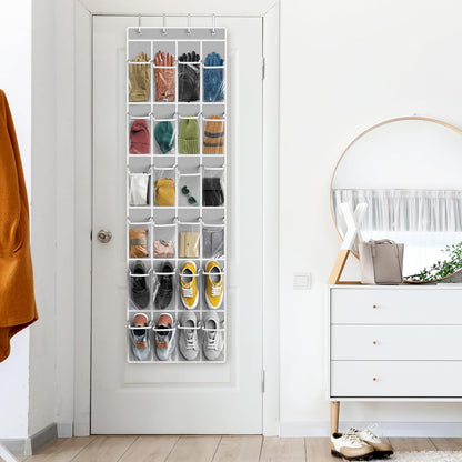 SimpleHouseware Crystal Clear Over The Door Hanging Shoe Organizer, 24 Pockets, Grey (162.6 cm H x 48.6 cm W) V1258-DP02-B-1832